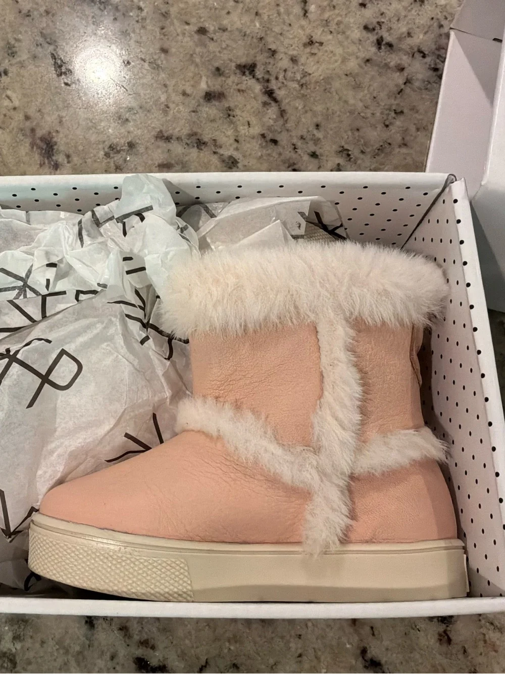 Brand New Freshly Picked Blush Pink Faux Fur Lined Kids Boots